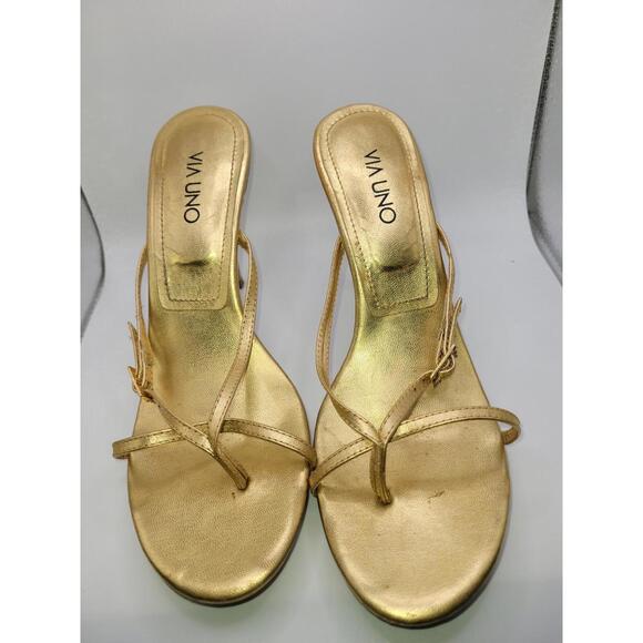 Via Uno Gold Strappy Heels Womens Size 9 - Picture 2 of 7